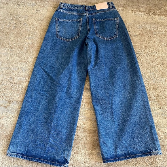 Zara Wide Leg Flare Jeans Retro Vintage Inspired Barrel Classic Blue Denim: 4 - Picture 6 of 10